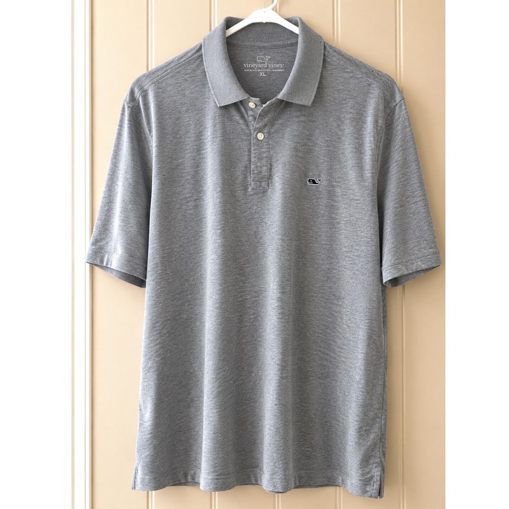 Vineyard Vines Mens XL Heather Grey Cotton Stretch Short Sleeve Whale Polo Shirt